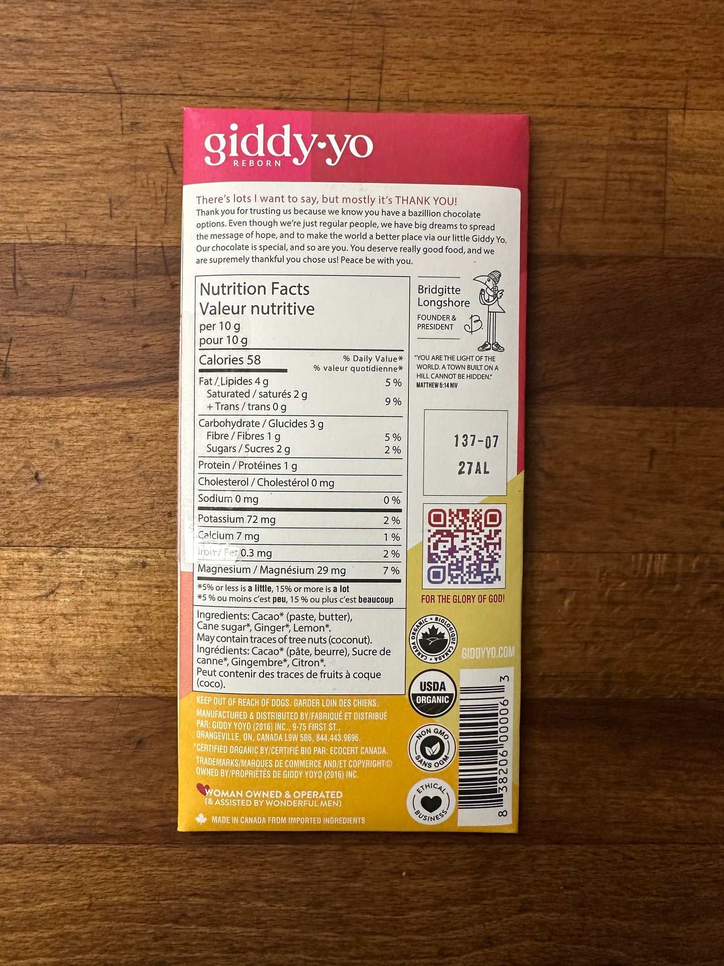 Craft Dark Chocolate - Ginger Lemon 76% - 60gr by Giddy Yo