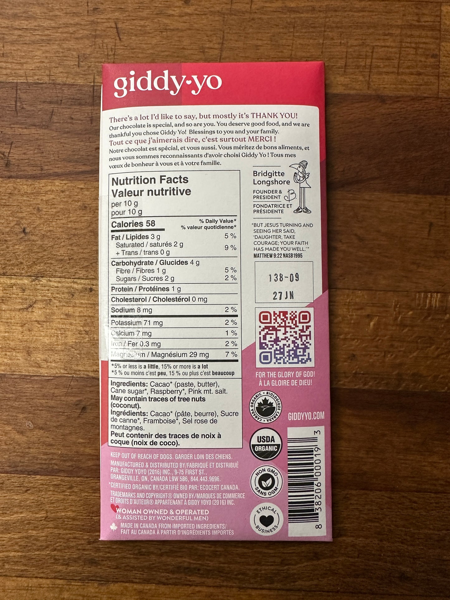 Craft Dark Chocolate - Raspberry 76% - 60gr by Giddy Yo