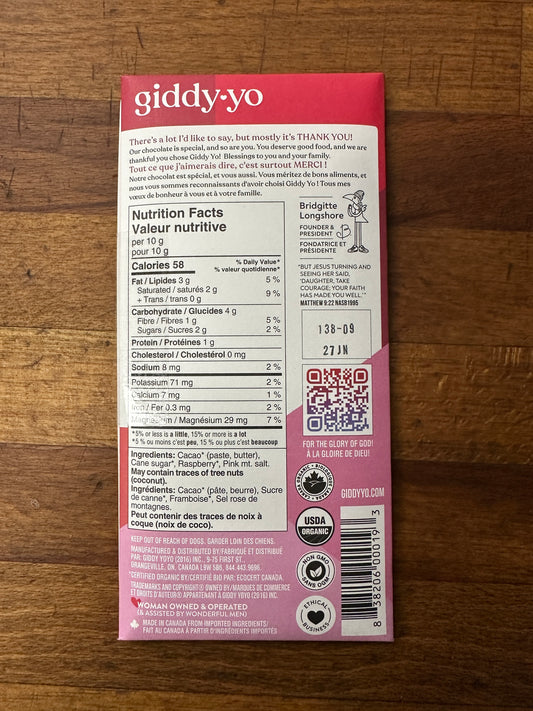 Craft Dark Chocolate - Raspberry 76% - 60gr by Giddy Yo