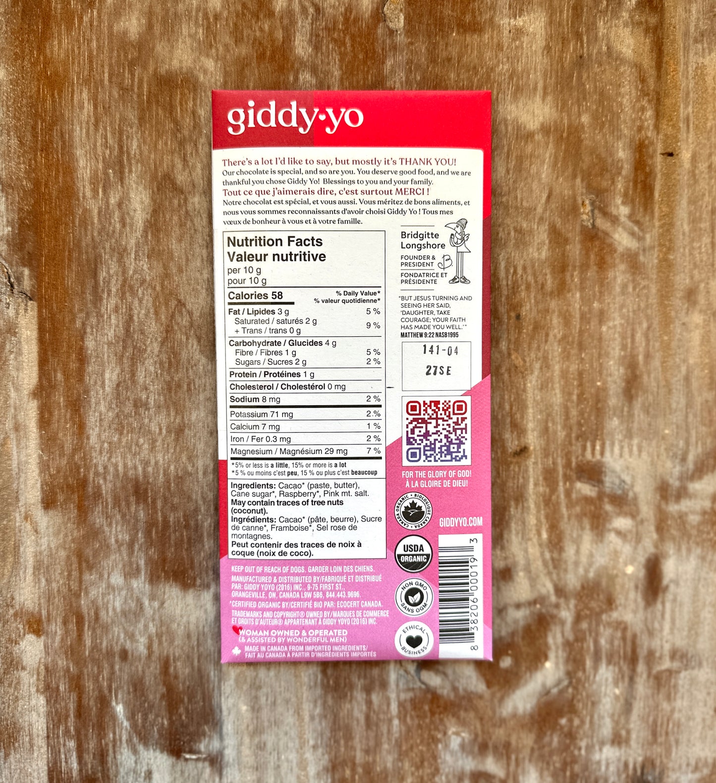 Craft Dark Chocolate - Raspberry 76% By Giddy Yo