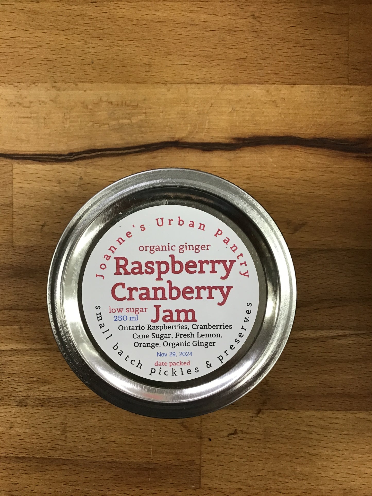 Raspberry Cranberry Jam 250 mL By Joanne’s Urban Pantry