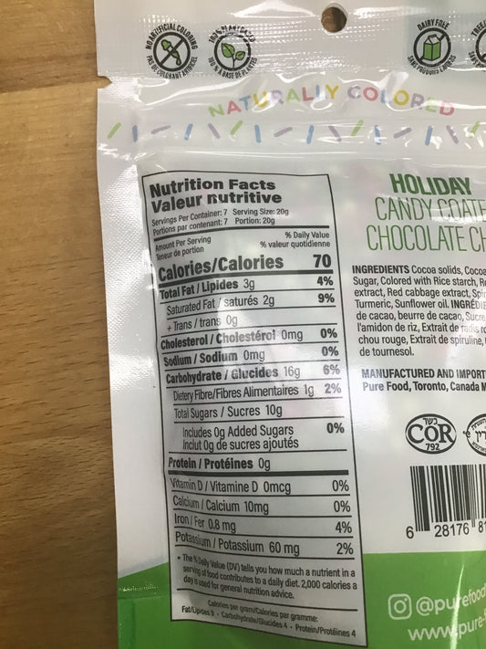 Naturally Coloured Candy Coated Holiday Chocolate Chips By Pure Food