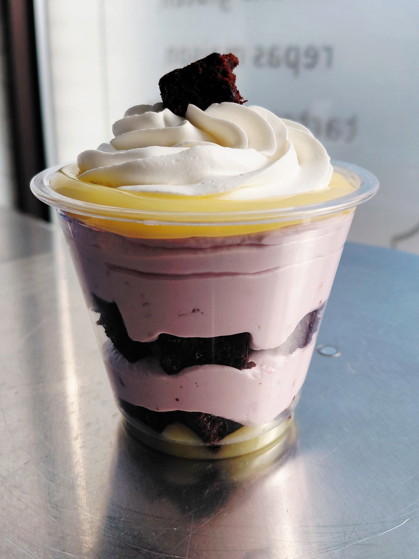 Lemon raspberry brownie parfait