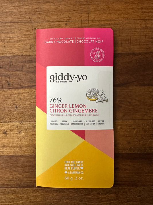 Craft Dark Chocolate - Ginger Lemon 76% - 60gr by Giddy Yo
