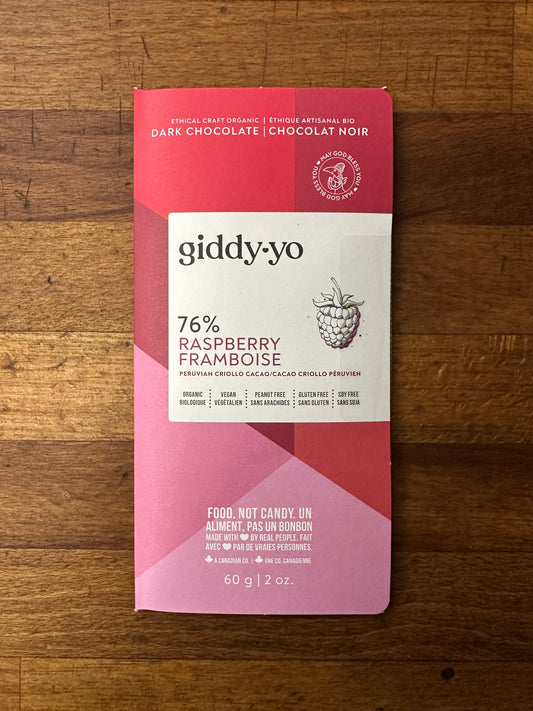 Craft Dark Chocolate - Raspberry 76% - 60gr by Giddy Yo