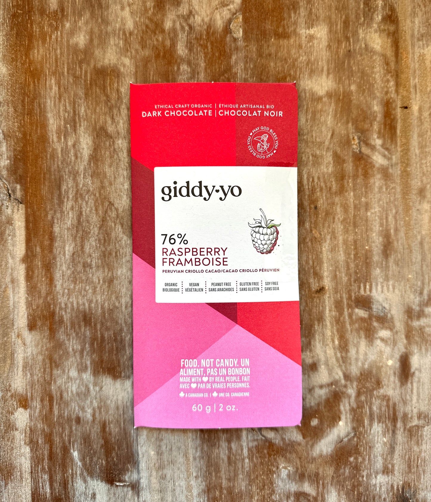 Craft Dark Chocolate - Raspberry 76% By Giddy Yo