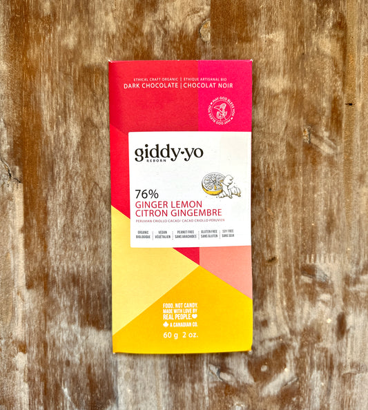 Craft Dark Chocolate - Ginger Lemon 76% By Giddy Yo